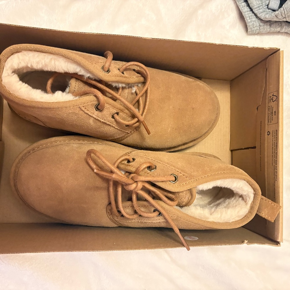 UGG Tan Suede Boots with Fur Trim